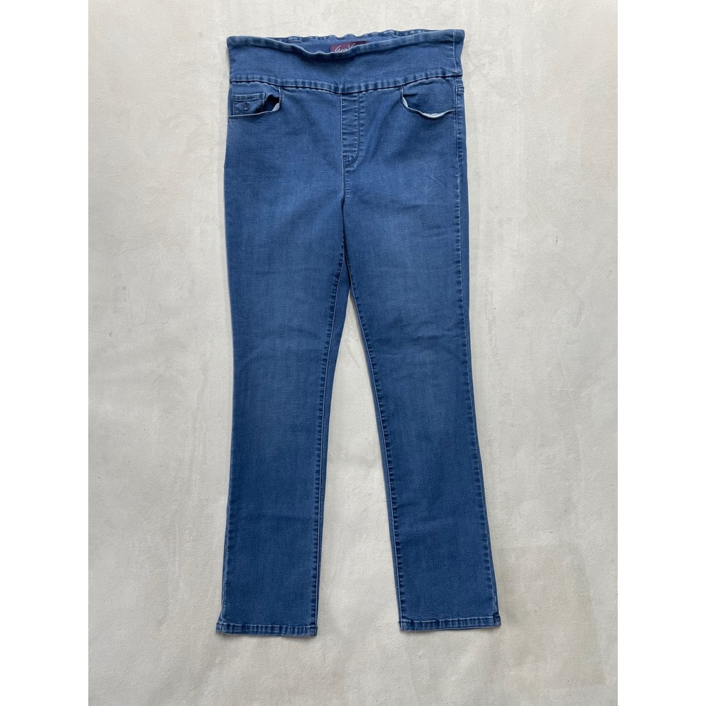 Gloria Vanderbilt Amanda Pull On Jeans Womens 14 Average Blue Straight Leg High